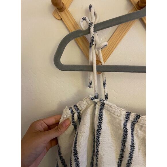 Mango Top Women's 4 White Vertical Lines Crop 100% Cotton Tie Strap Casual Tank - Picture 3 of 6